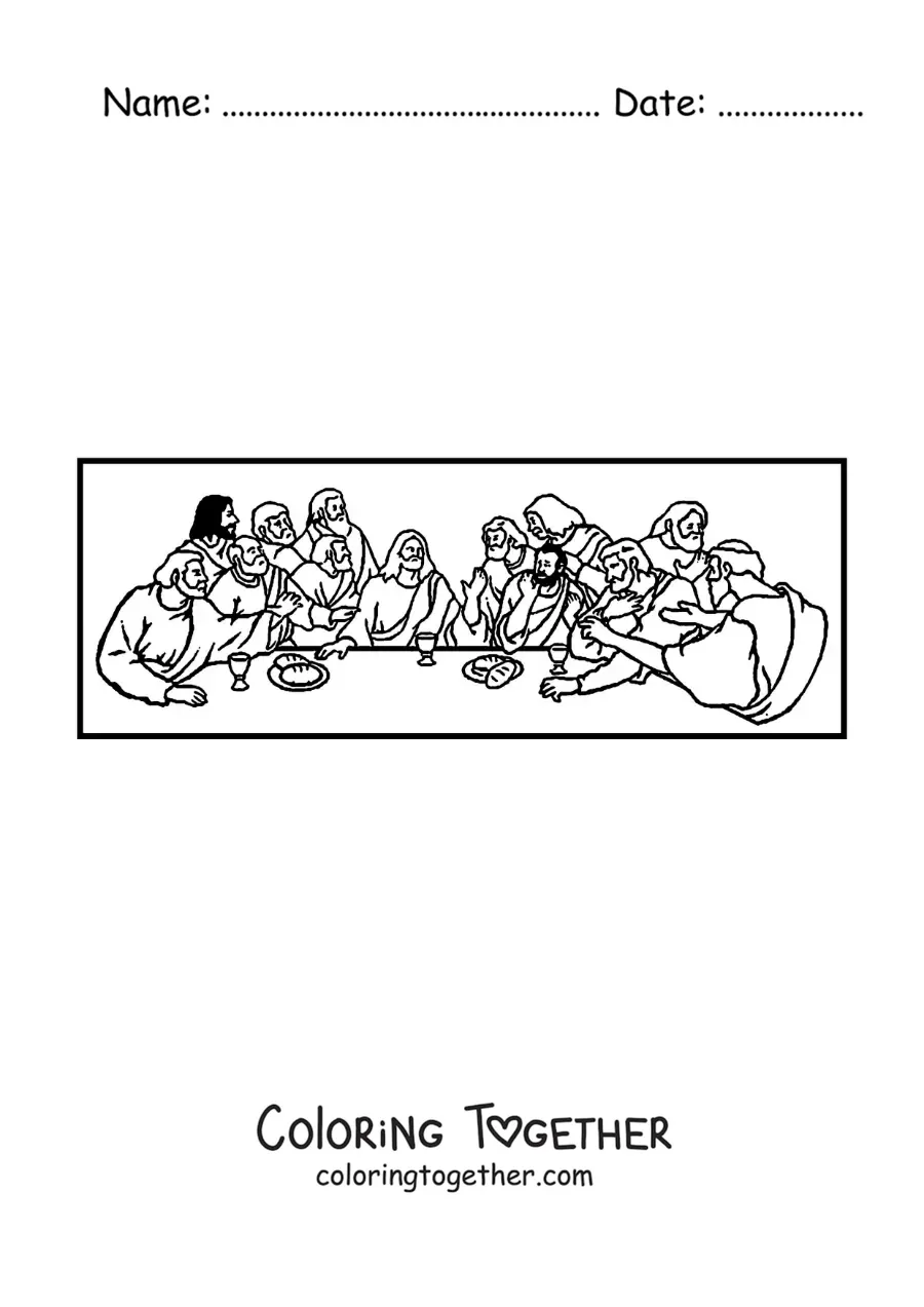 Coloring page of a famous Leonardo da Vinci painting for kids