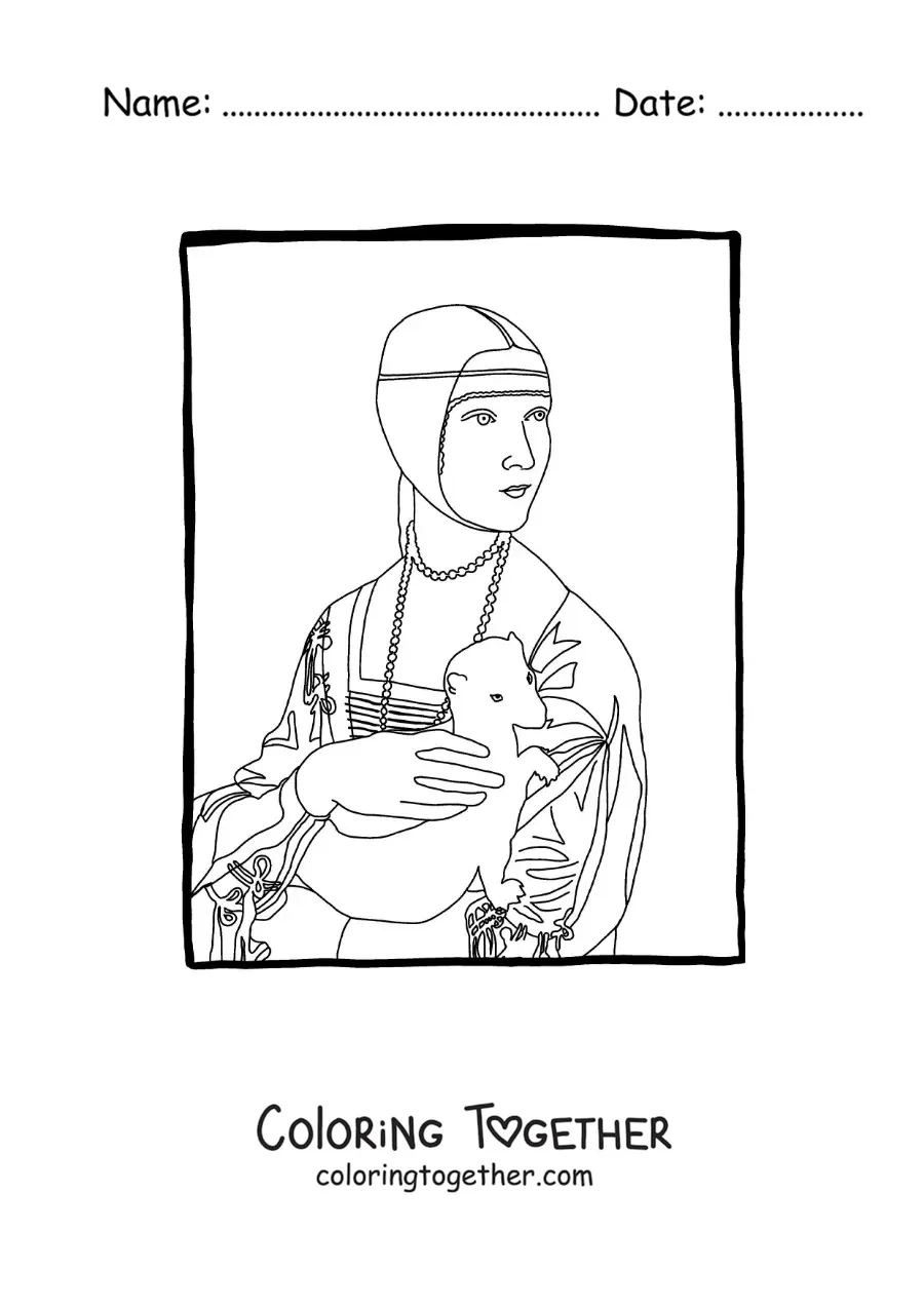 Coloring page of The Lady with an Ermine by Leonardo da Vinci