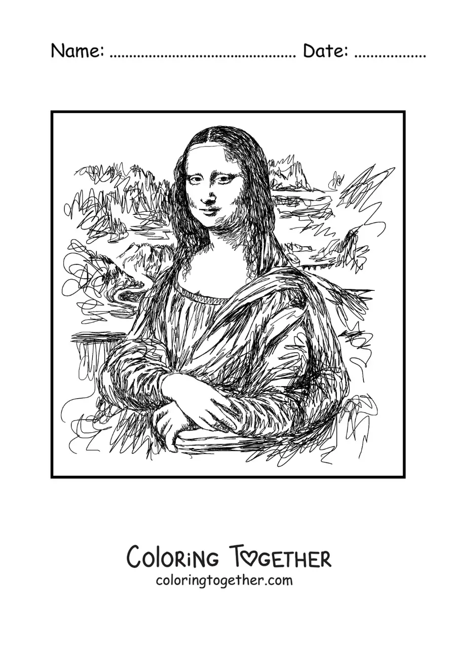 Coloring page of the Gioconda by Leonardo da Vinci