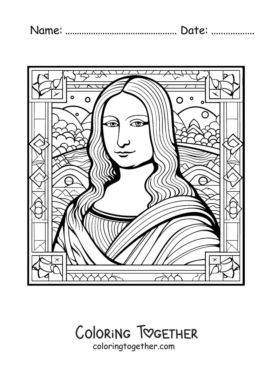 Coloring page of the Mona Lisa for kids