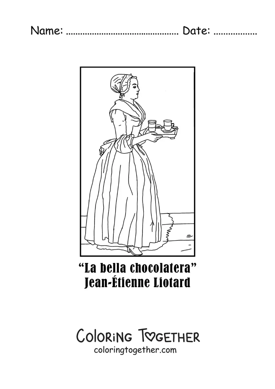 Coloring page of The Chocolate Girl by Jean-Etienne Liotard