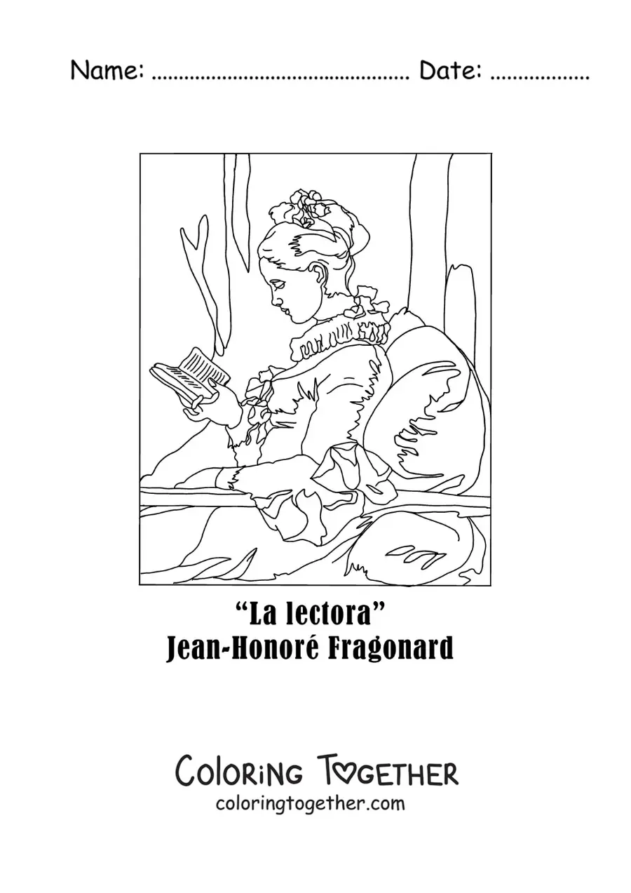 Coloring page of The Reader by Jean Honore Fragonard