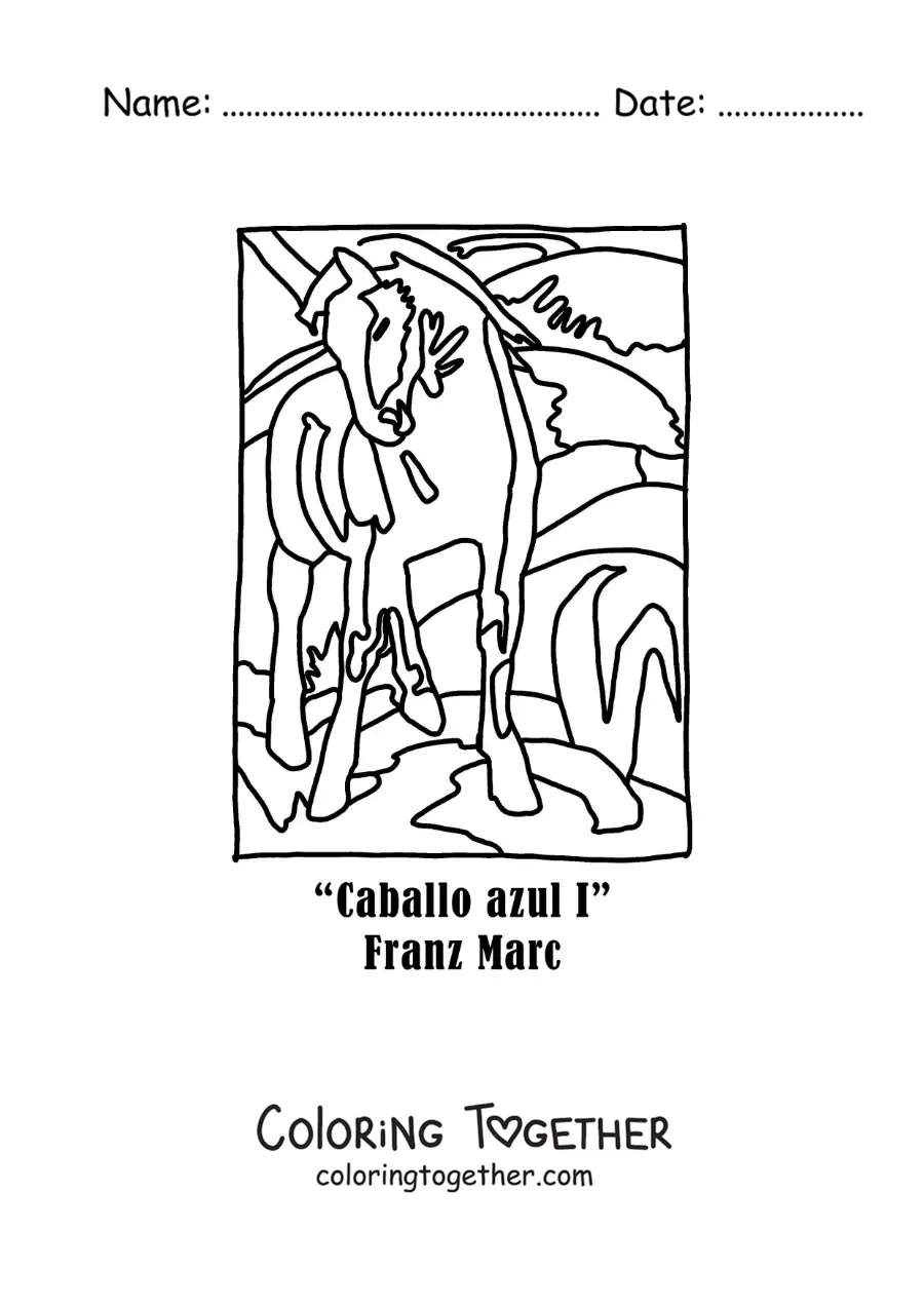 Coloring page of The Blue Horse by Franz Marc