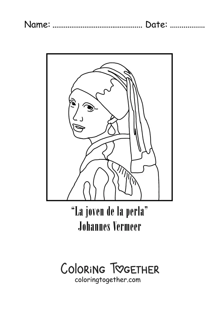 Coloring page of Girl with a Pearl Earring by Johannes Vermeer