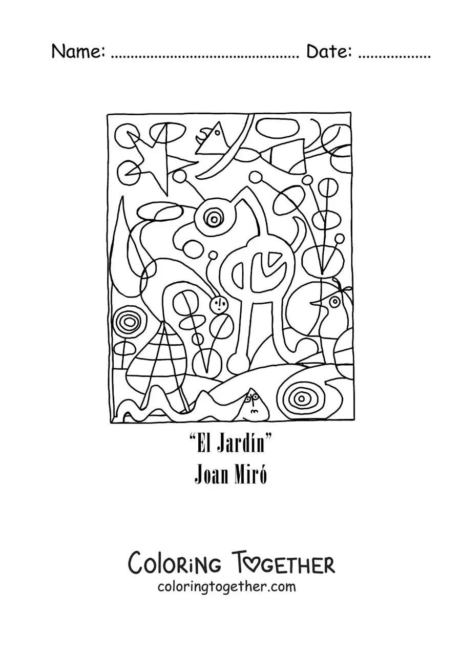 Coloring page of The Garden by Joan Miro
