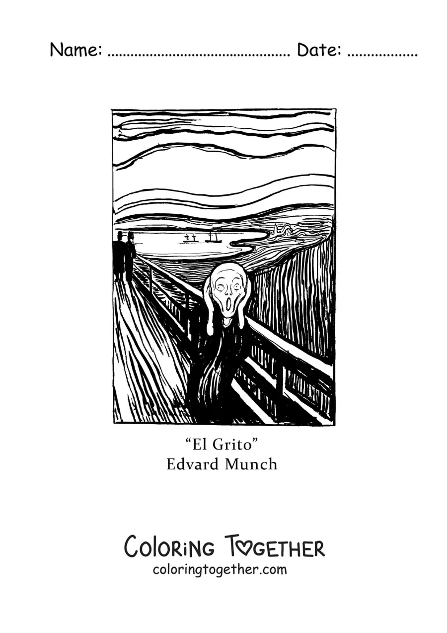 Coloring page of The Scream by Edvard Munch