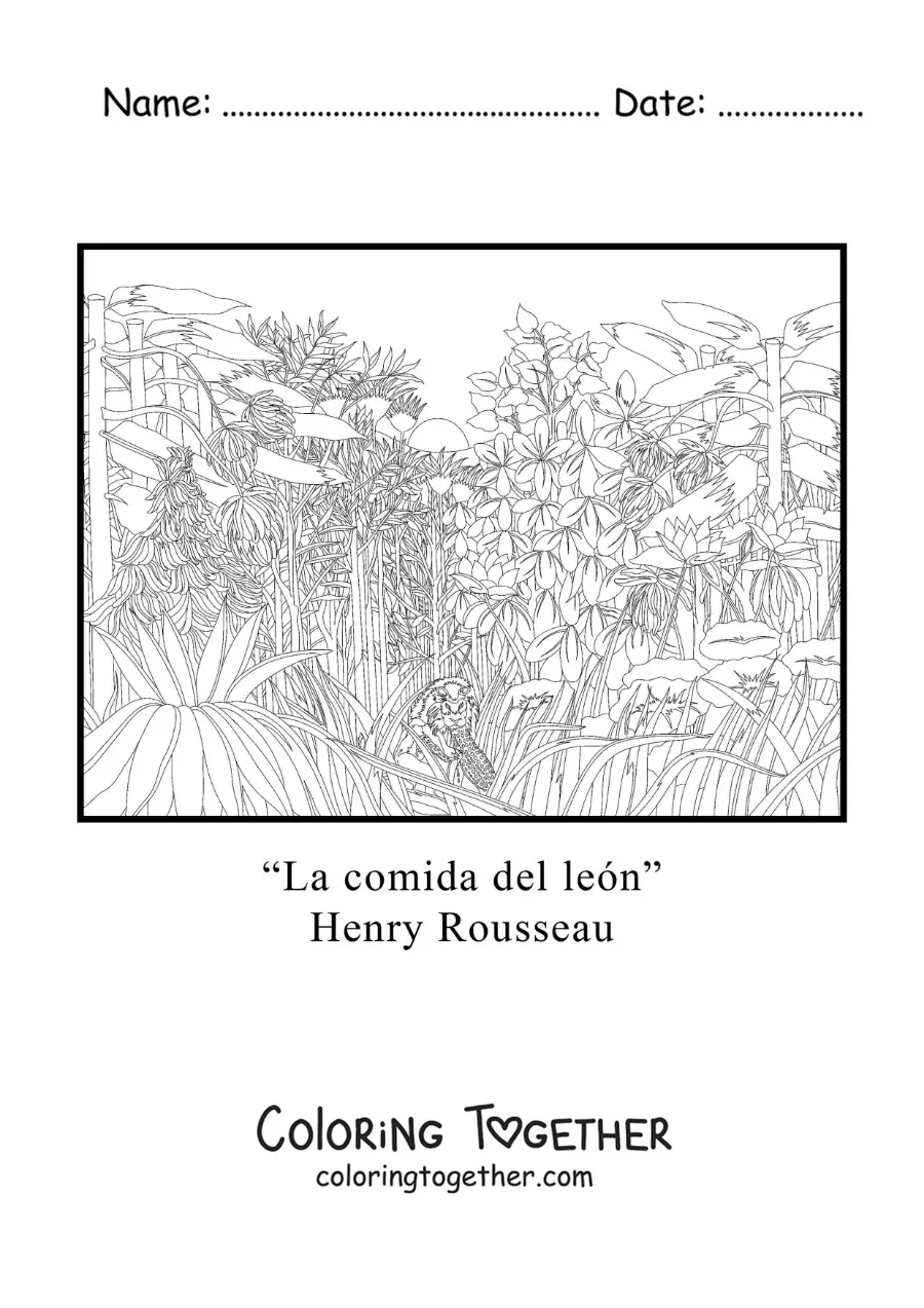 Coloring page of The Repast of the Lion by Henri Rousseau