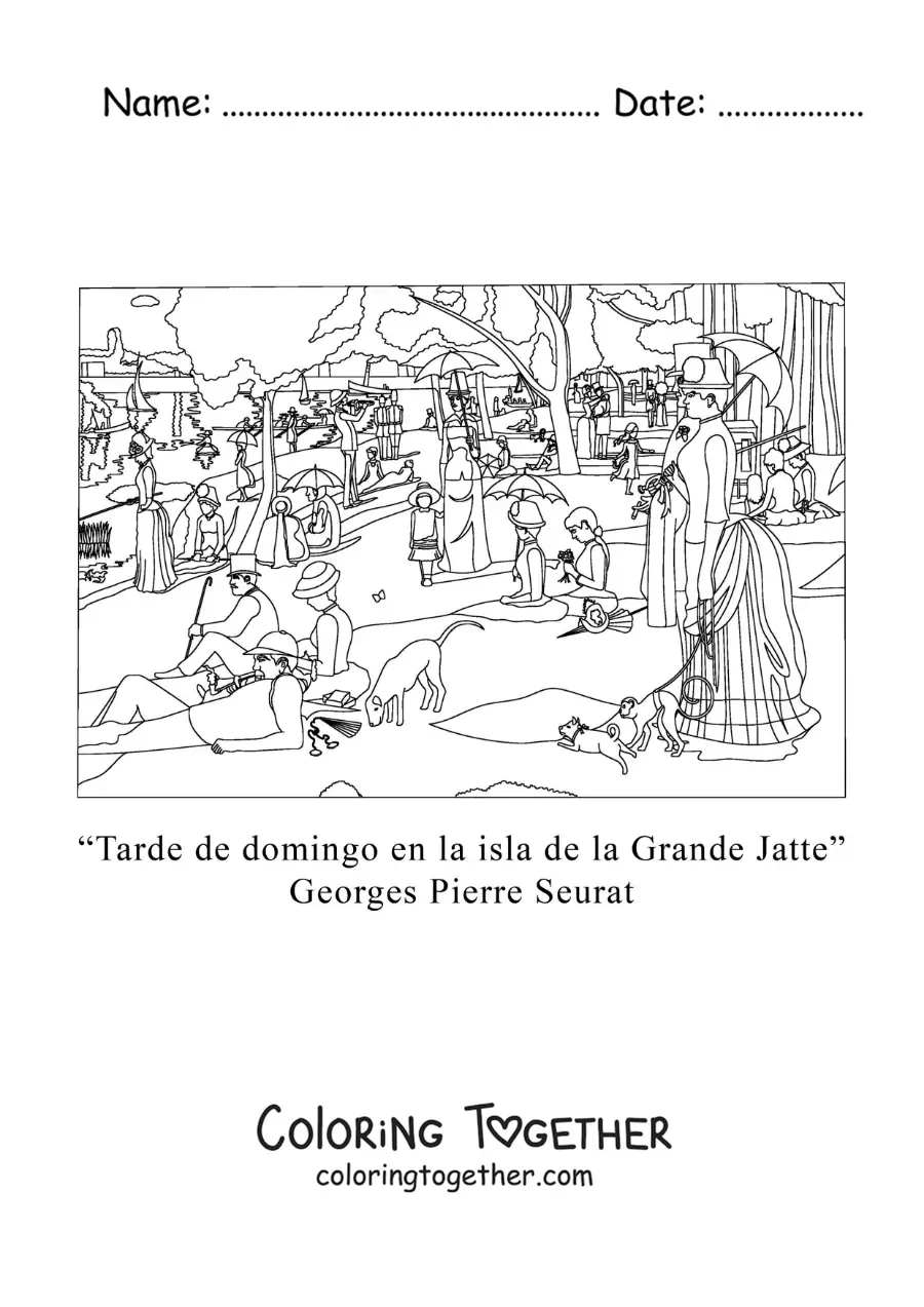 Coloring page of A Sunday Afternoon on the Island of La Grande Jatte by Georges Pierre Seurat