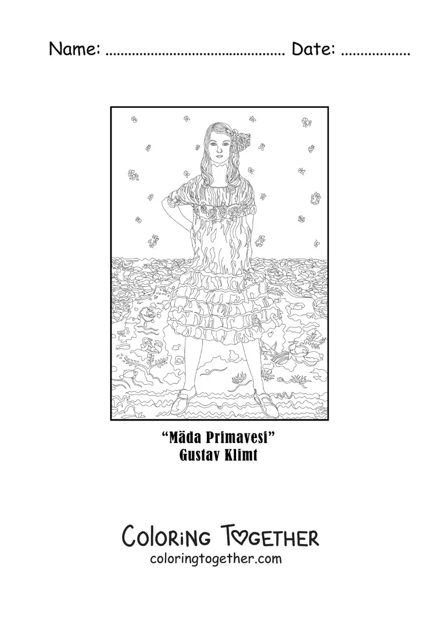 Coloring page of Portrait of Mada Primavesi by Gustav Klimt