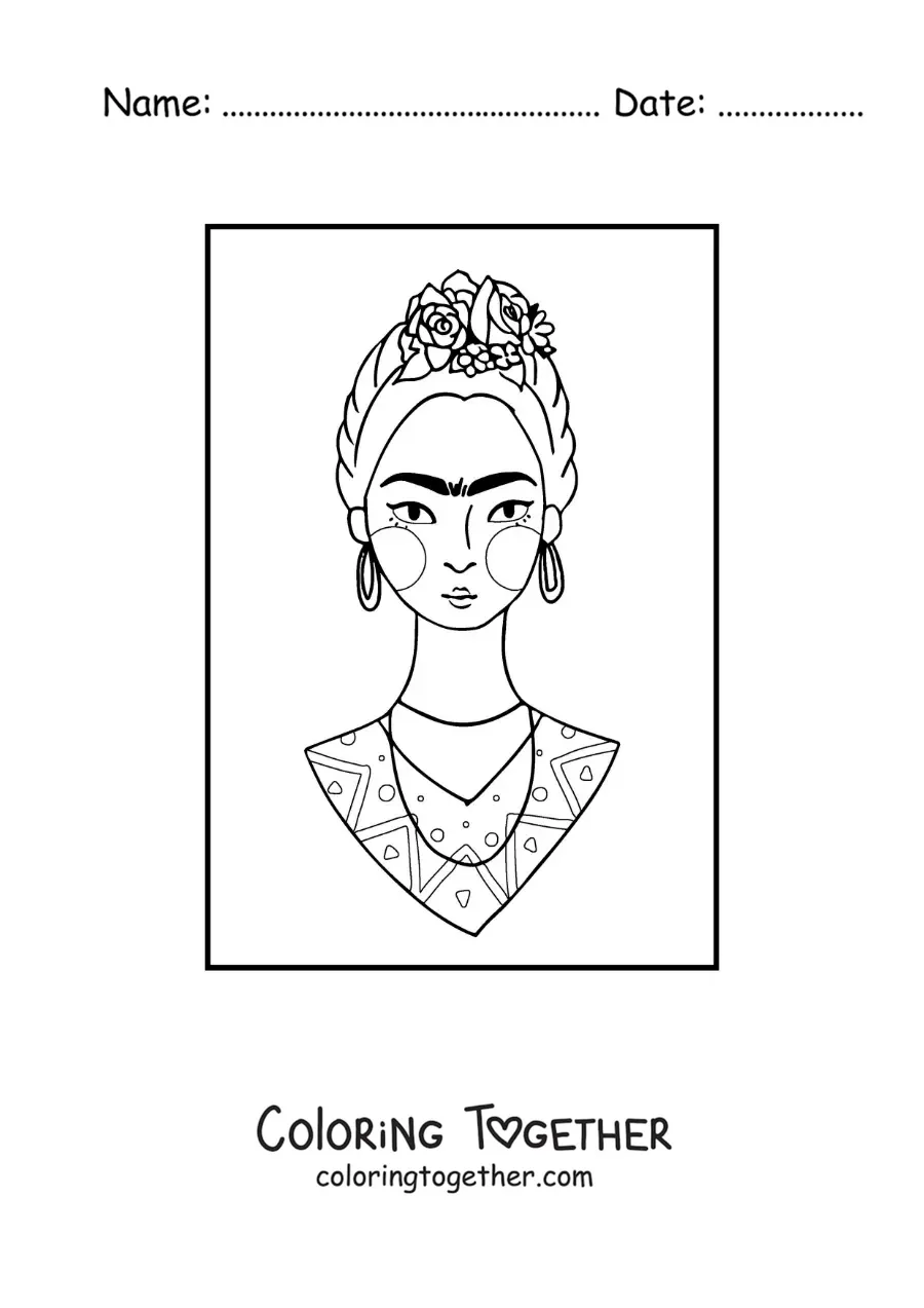Coloring page of Frida Kahlo for kids
