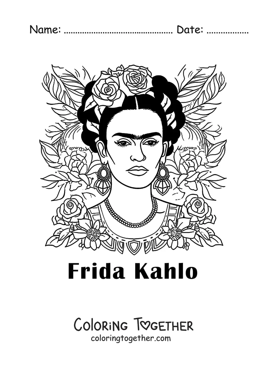 Coloring page of a painting of Frida Kahlo