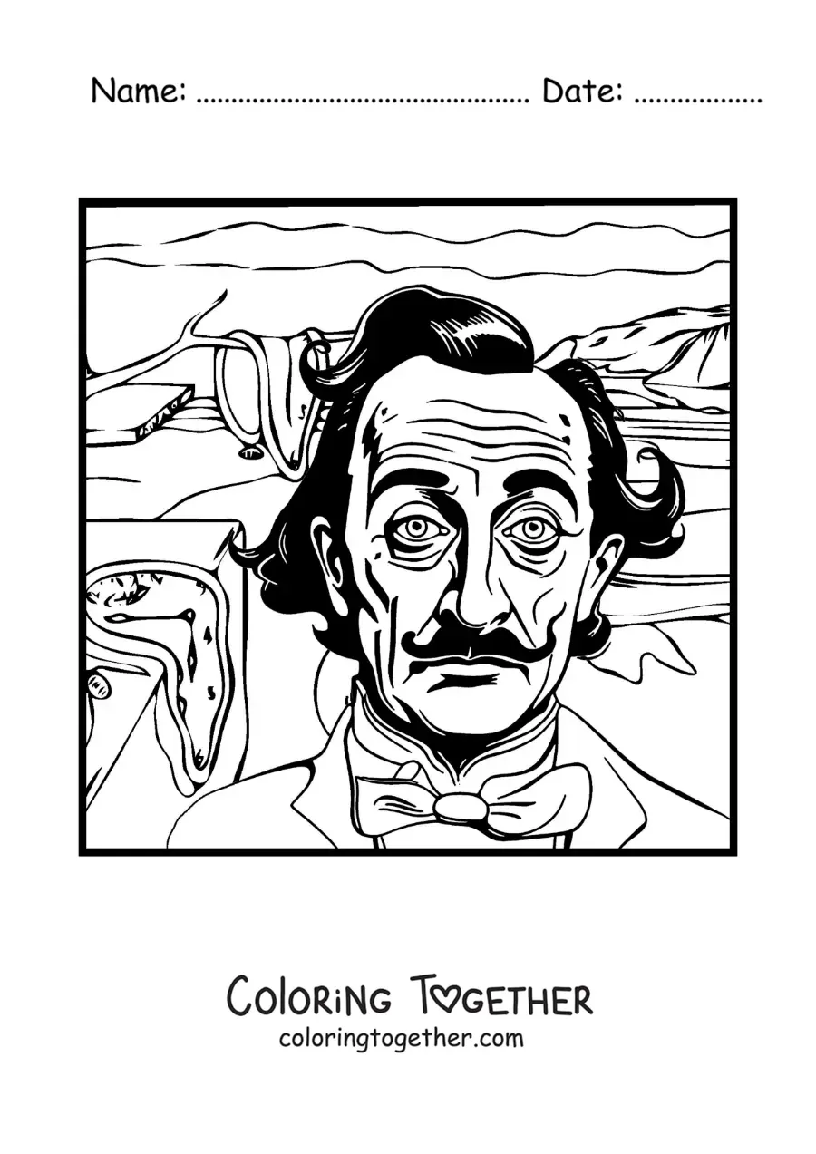Coloring page of Salvador Dali and his art