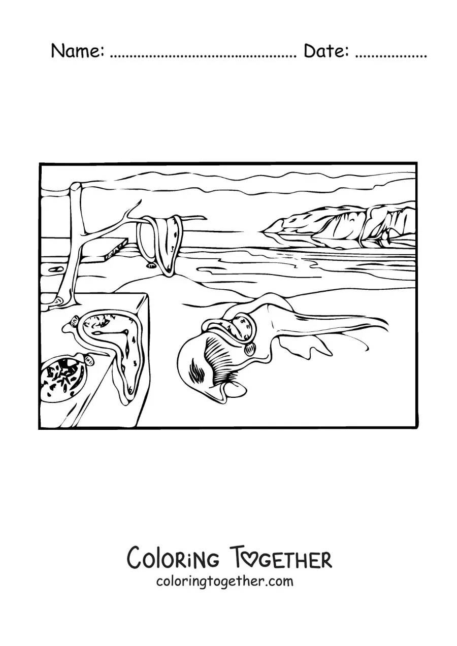 Coloring page of The Persistence of Memory for kids