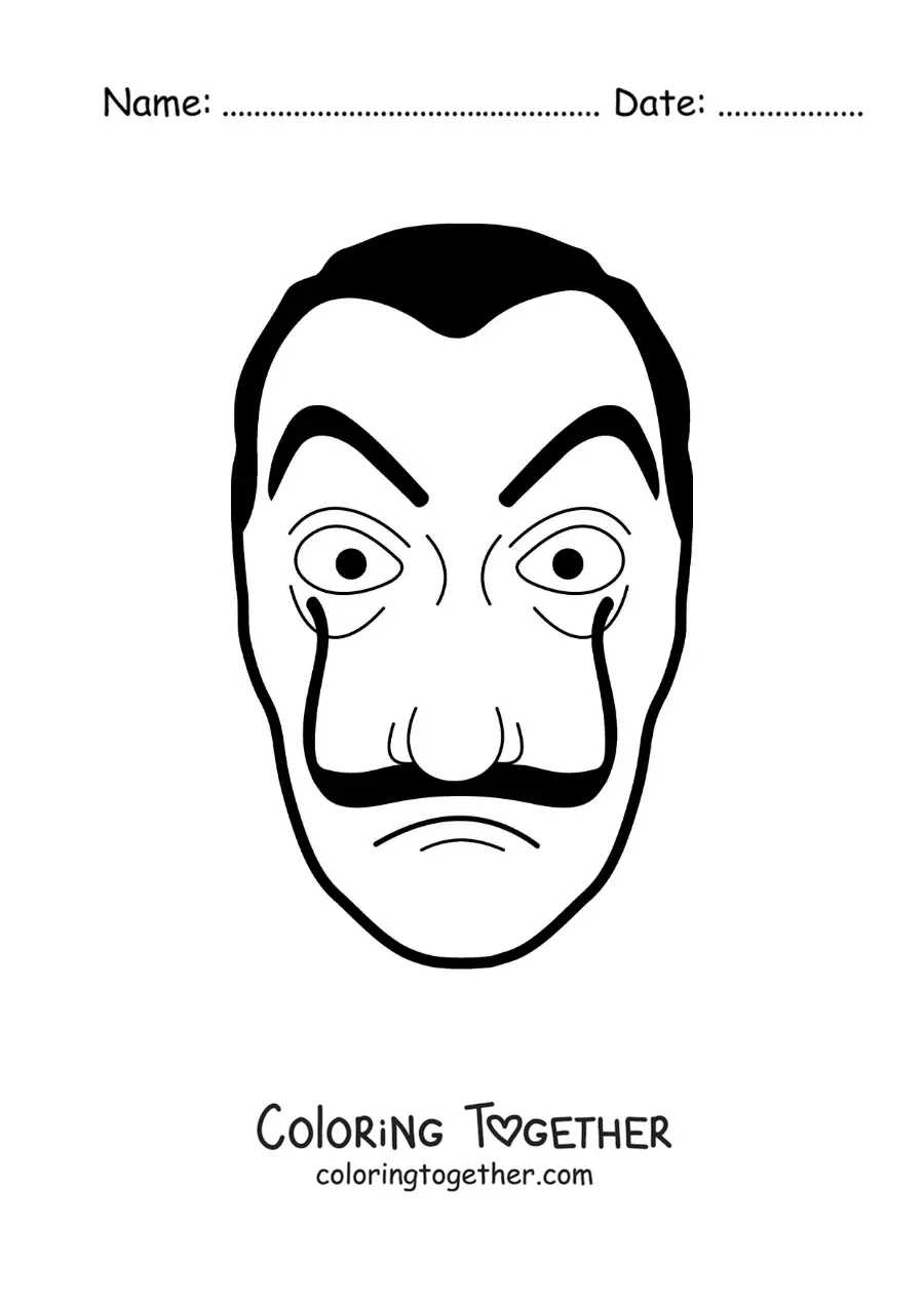 Coloring page of a Dali mask