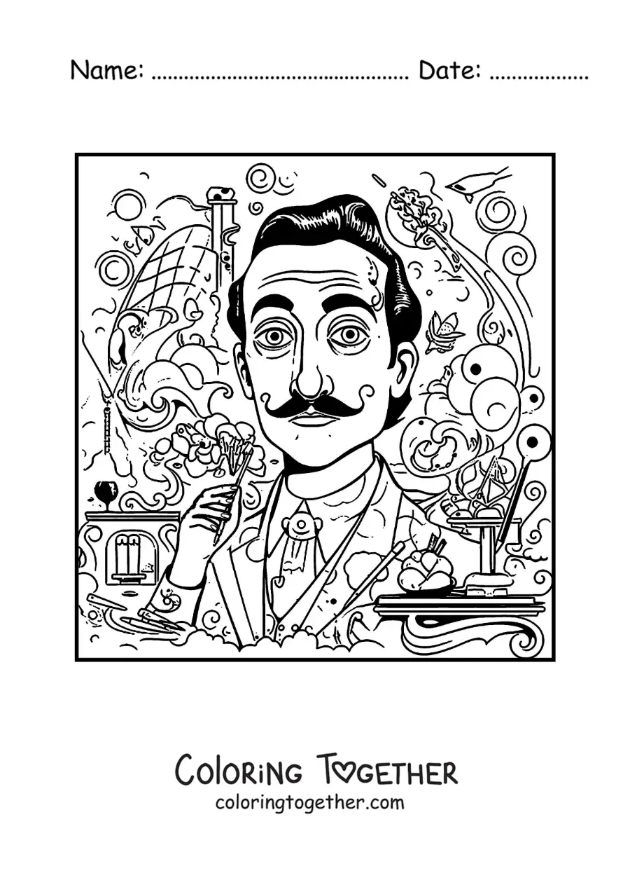 Coloring page of the surrealism of Salvador Dali