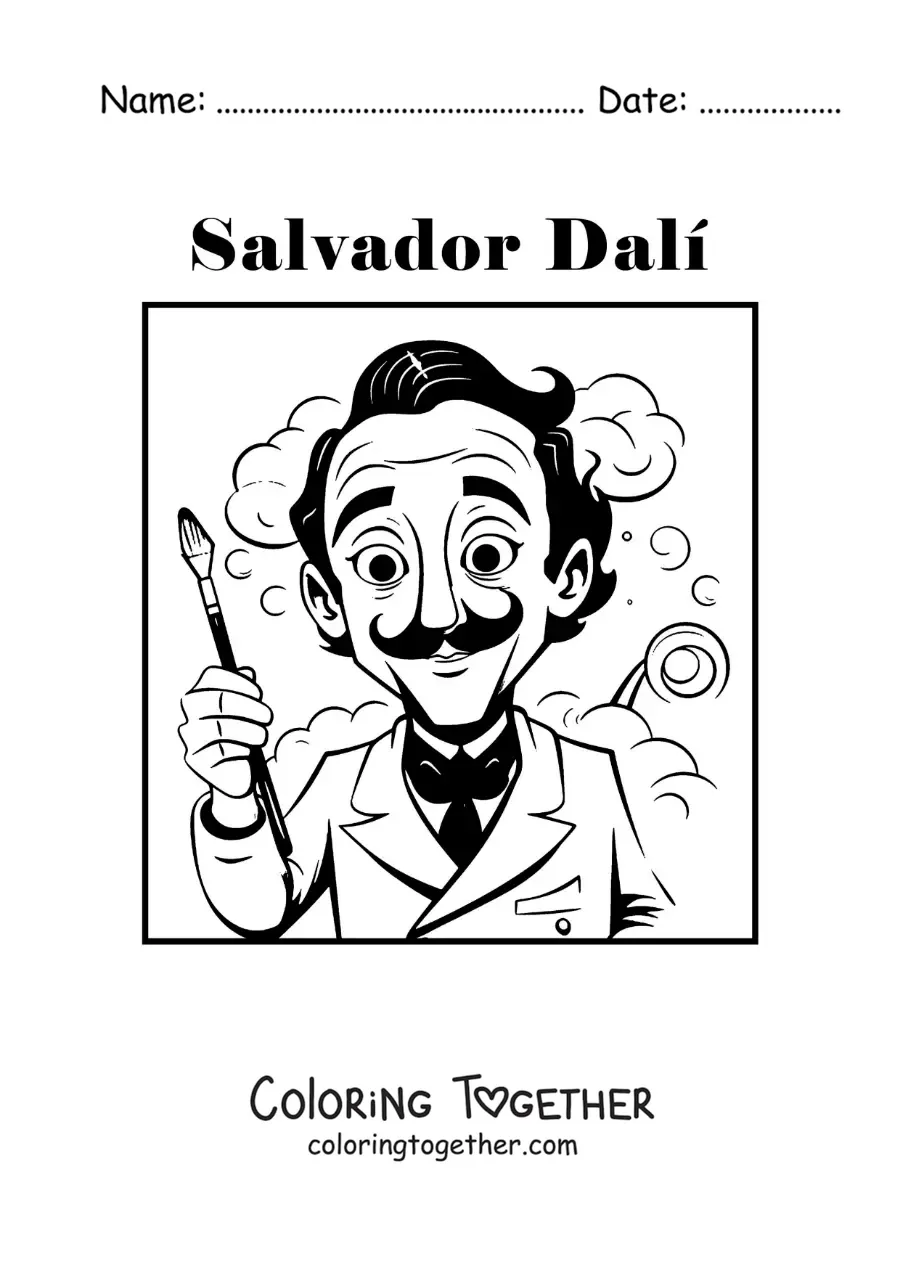 Coloring page of a cartoon of Salvador Dali