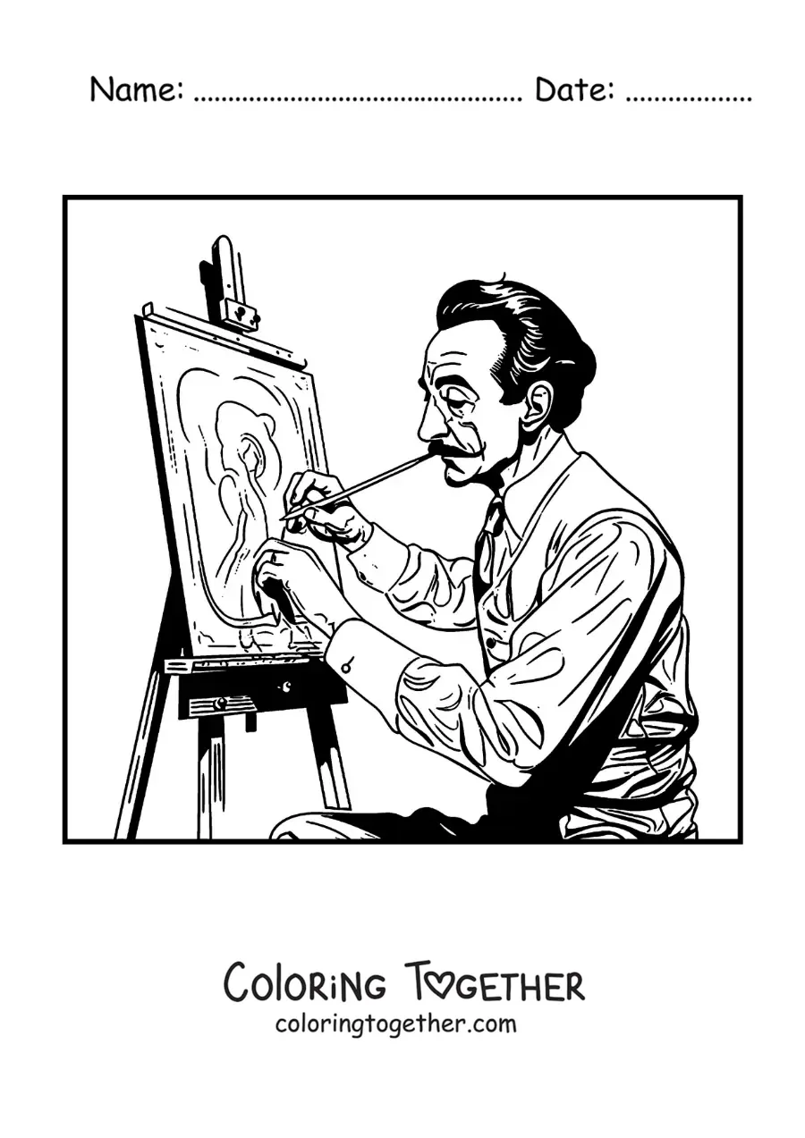 Coloring page of Salvador Dali painting a picture