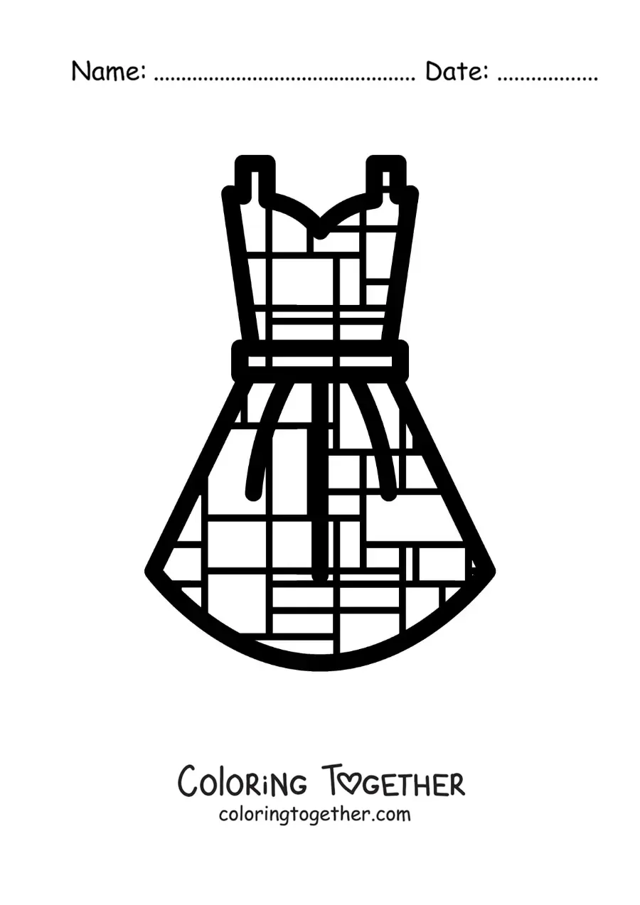 Coloring page of a dress design in the style of Mondrian