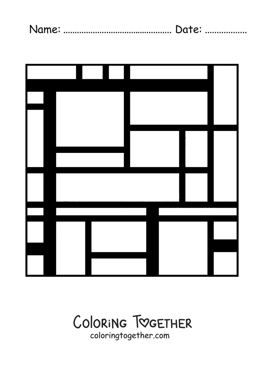 Coloring page of a Piet Mondrian painting for kids