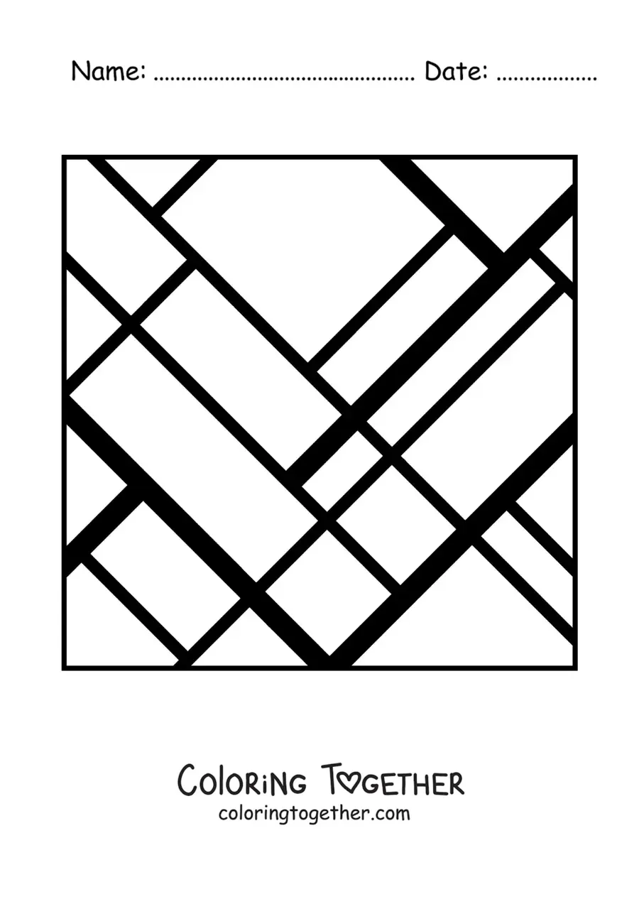 Coloring page of artwork in the style of Mondrian