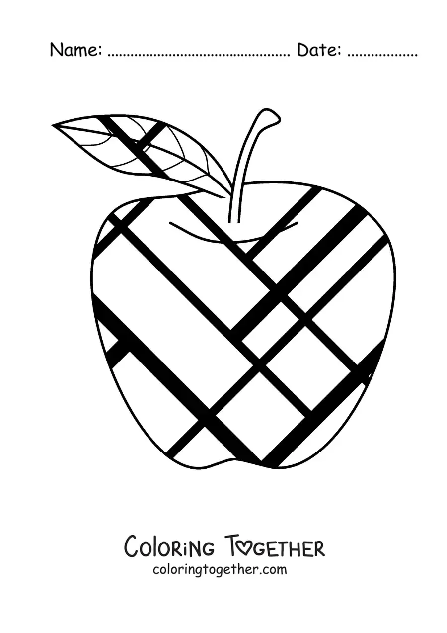 Coloring page of an apple with shapes in the style of Mondrian