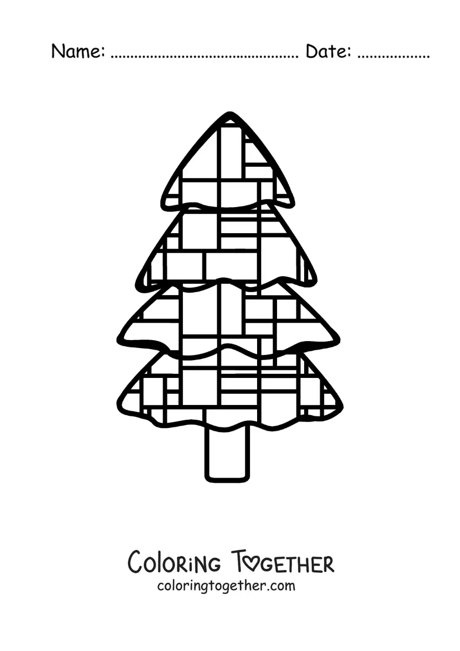 Coloring page of a tree in the style of Piet Mondrian for kids
