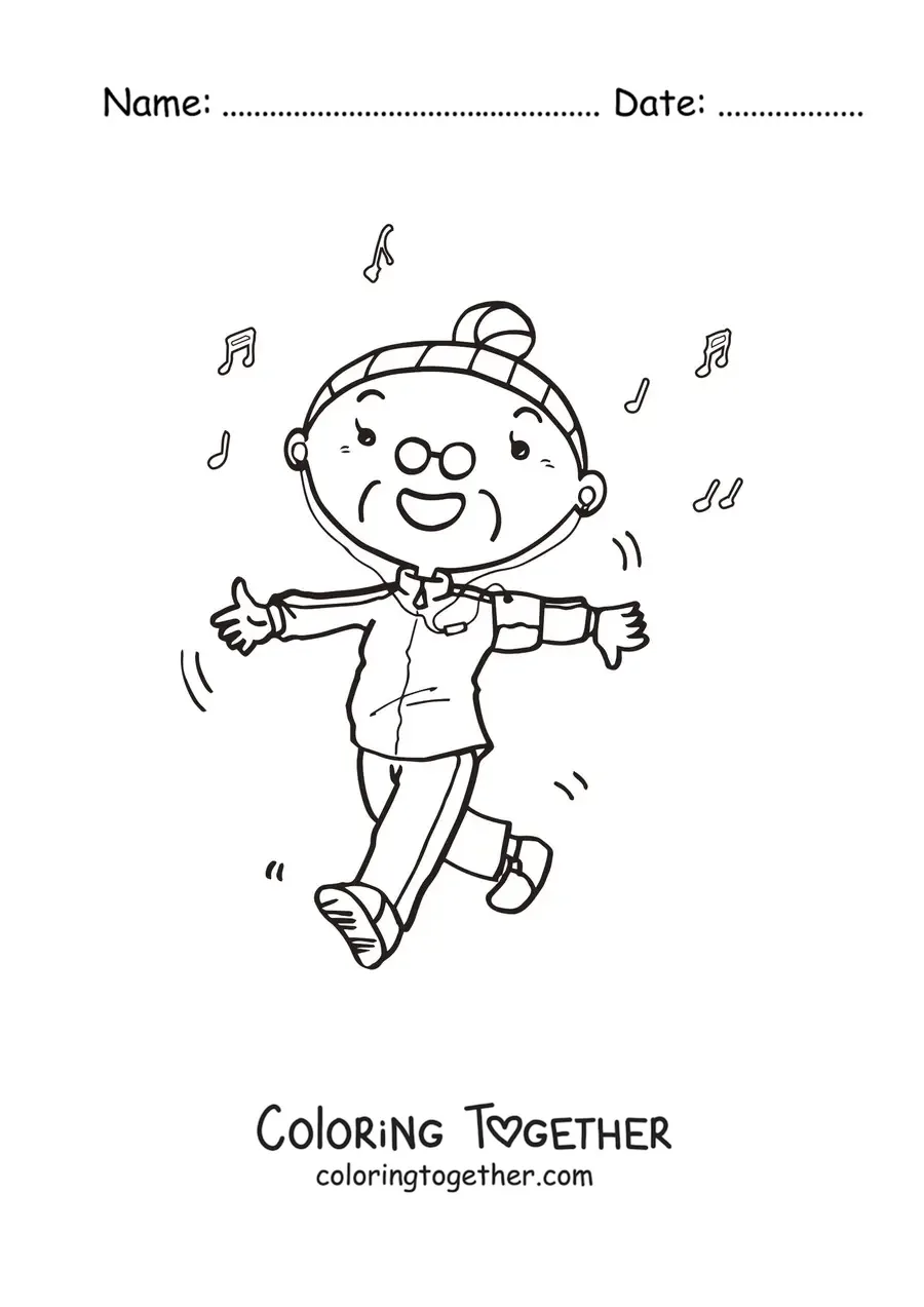 Coloring page of a grandma working out