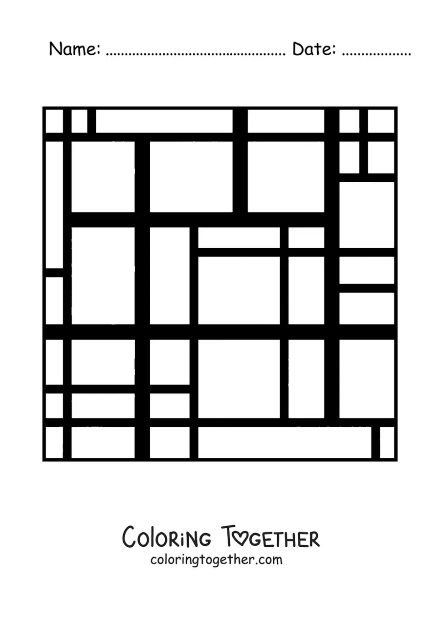 Coloring page of art in the style of Mondrian