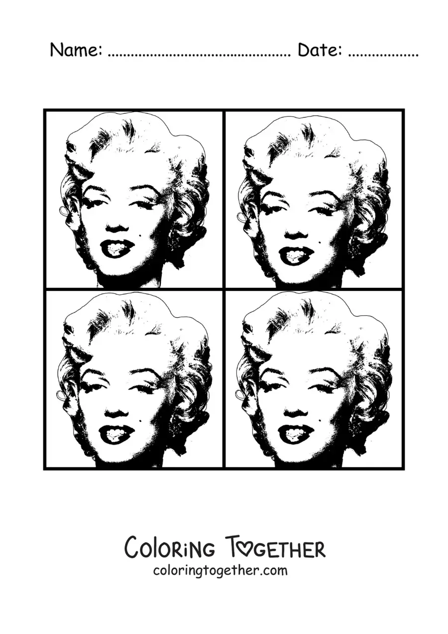 Coloring page of the Marilyn Diptych by Andy Warhol