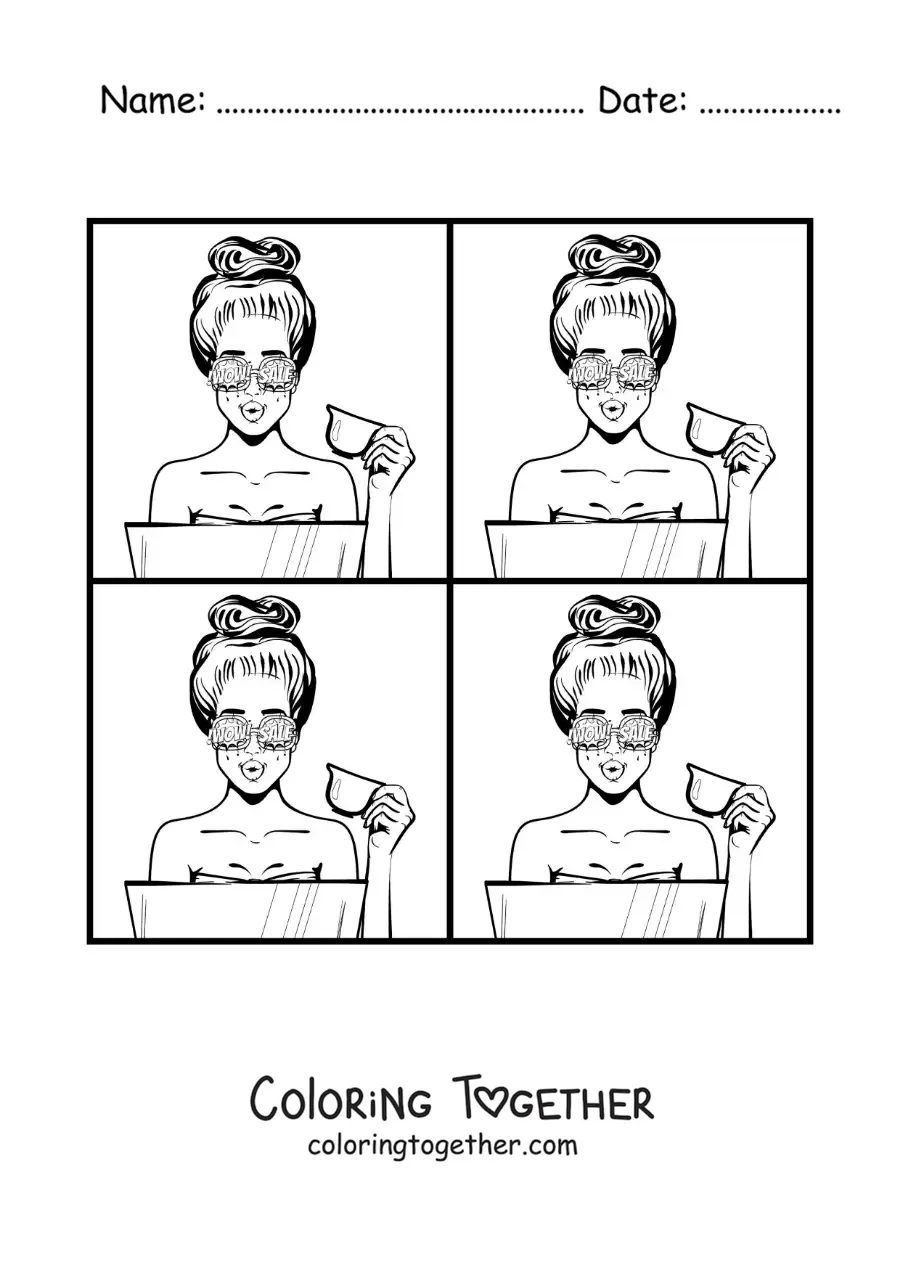 Coloring page of a portrait of a girl in the style of Andy Warhol