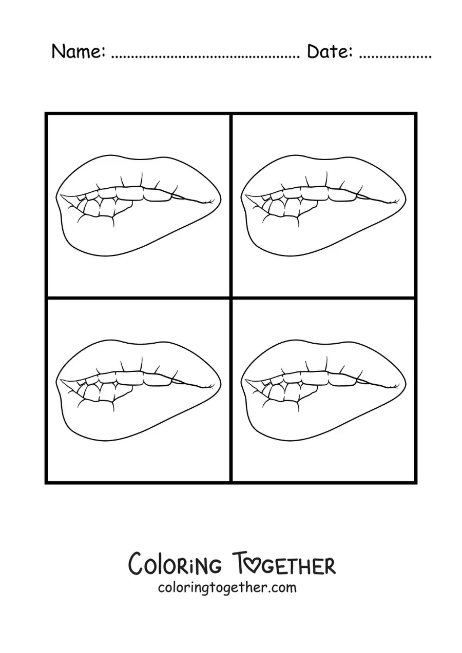 Coloring page of a pop art lips drawing in the style of Andy Warhol