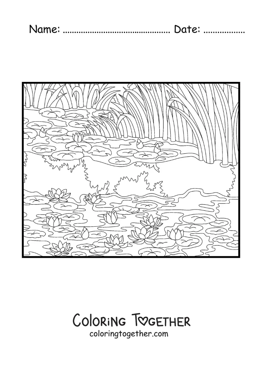 Coloring page of impressionist water lilies by Monet