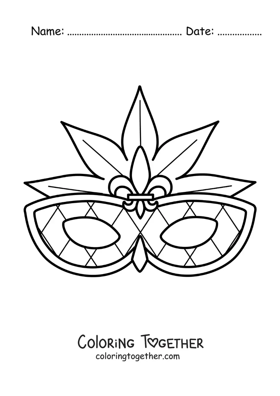 Coloring page of an easy carnival mask for kids