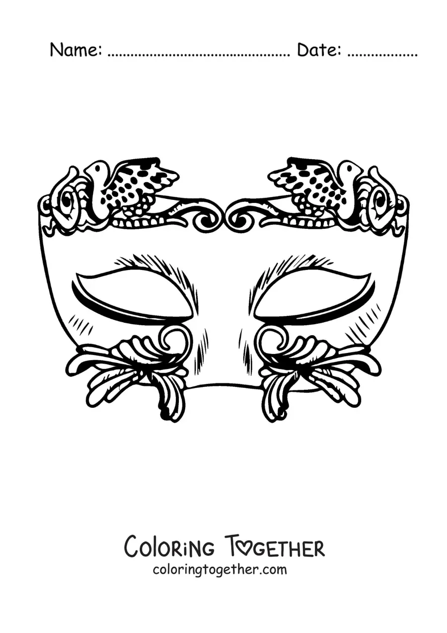 Coloring page of a carnival mask with ornaments