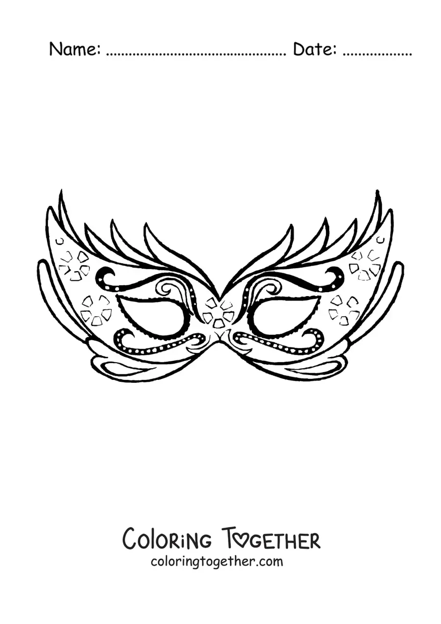 Coloring page of an elegant carnival mask