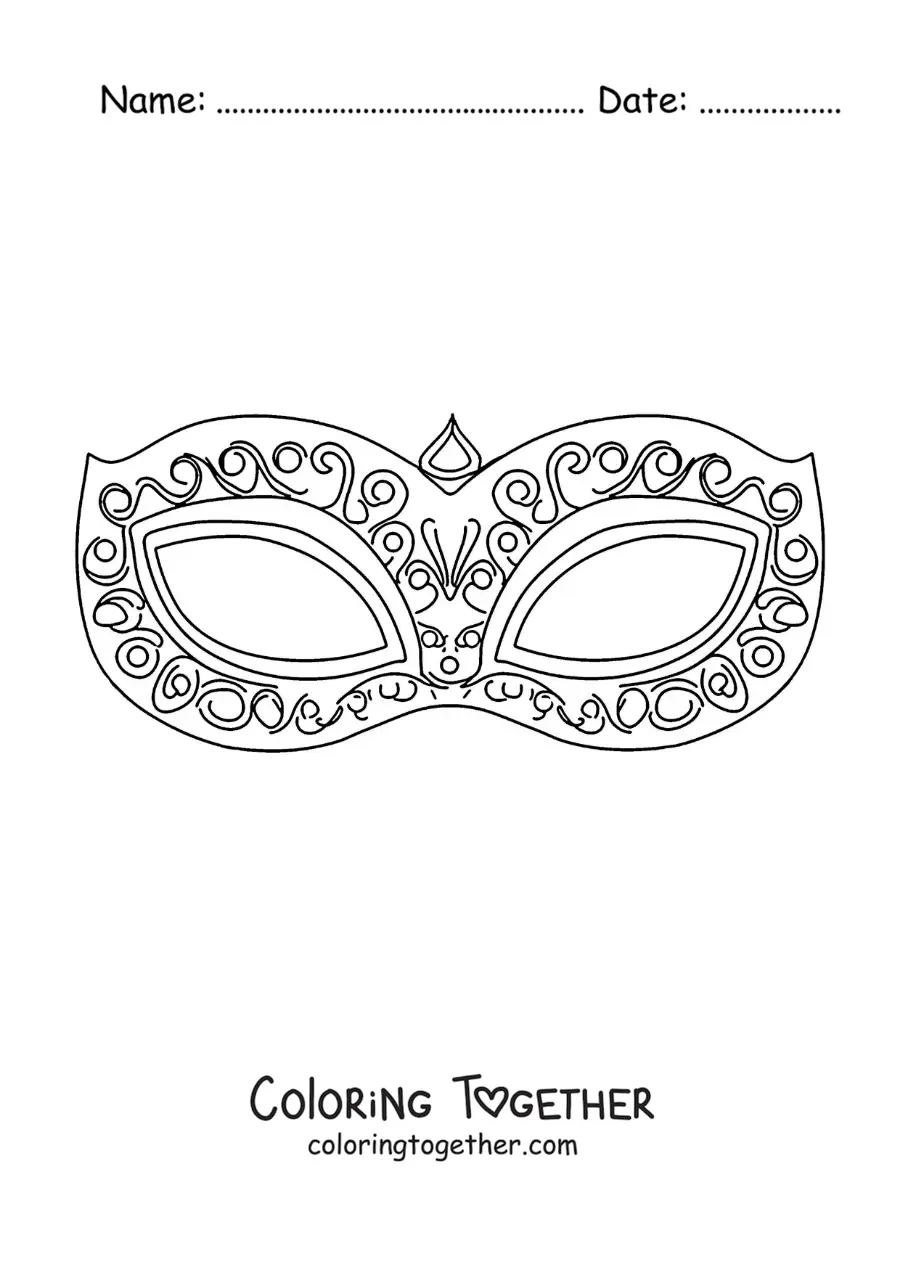 Coloring page of an elegant carnival mask to cut out
