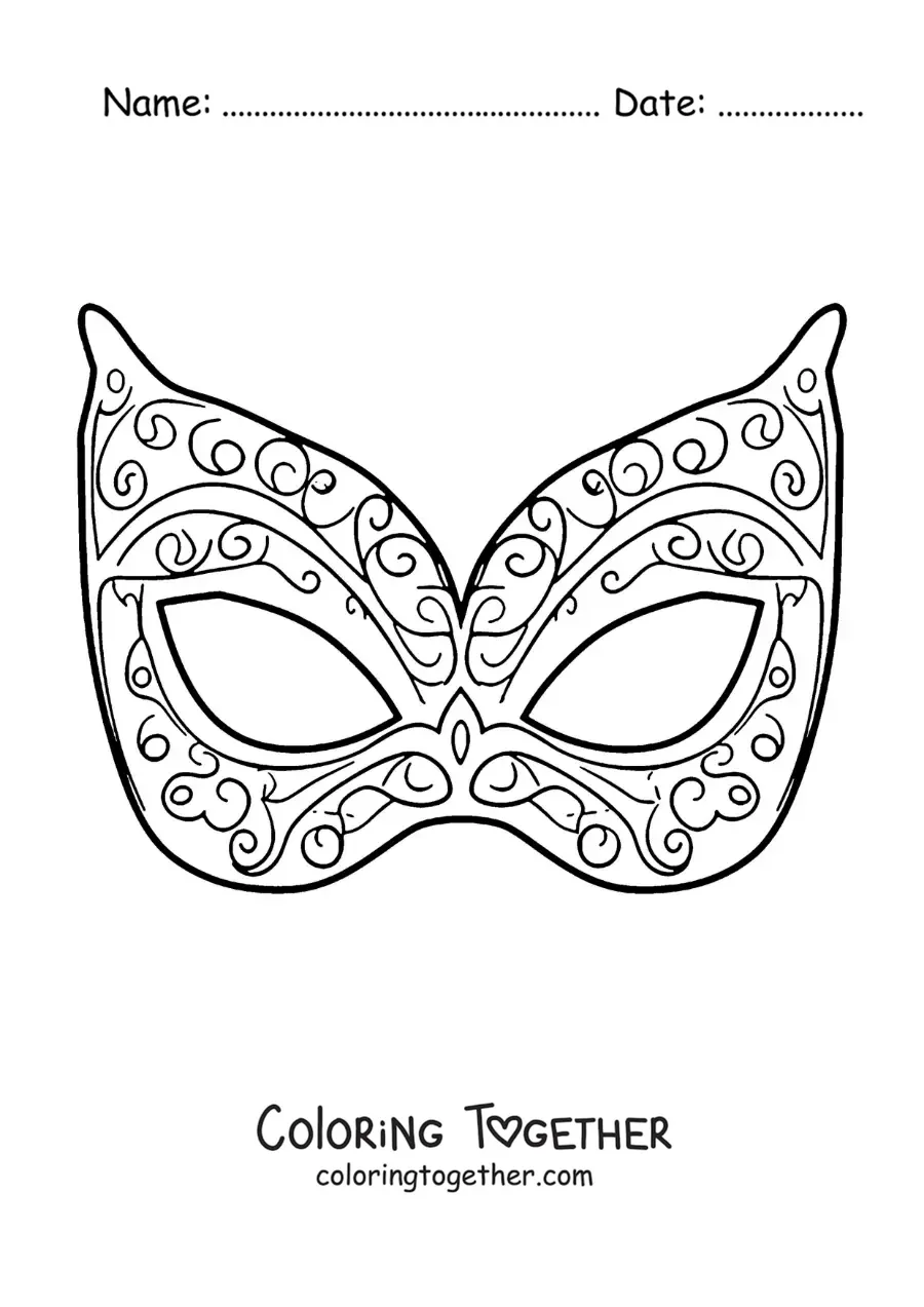 Coloring page of an easy decorated carnival mask for kids