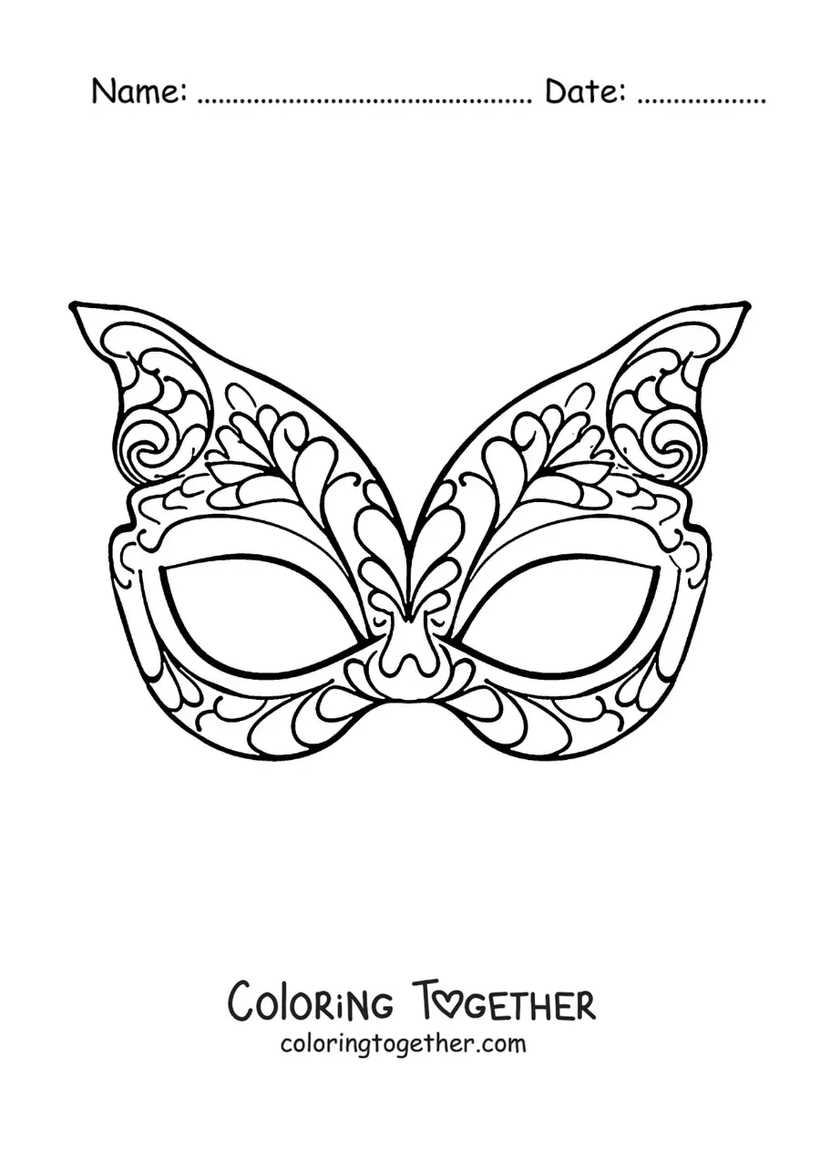Coloring page of a butterfly mask for girls