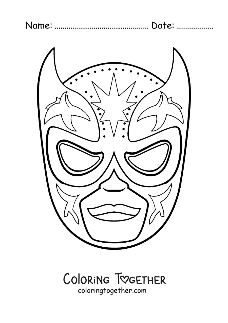 Coloring page of a lucha libre mask for kids
