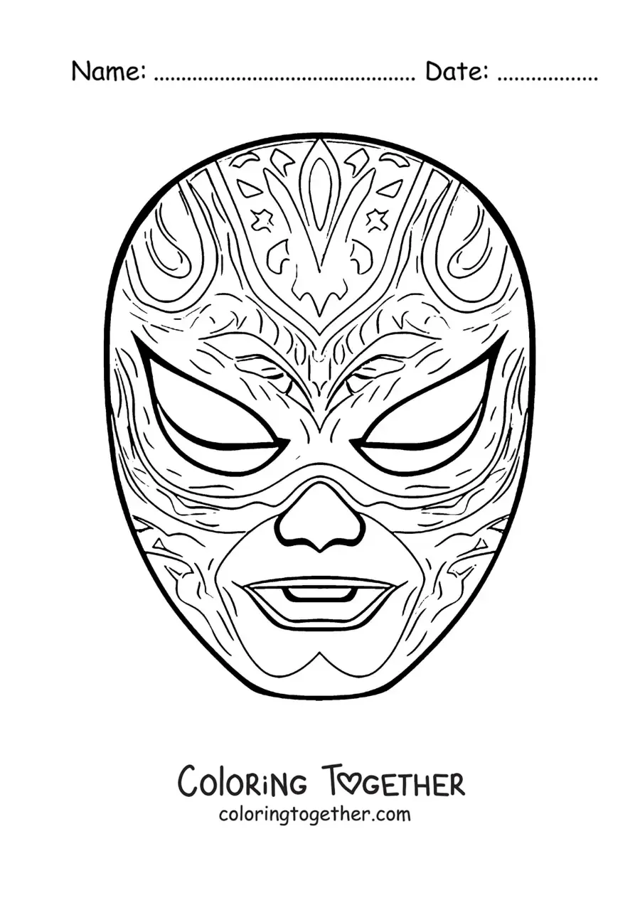Coloring page of a lucha libre mask for a Halloween costume