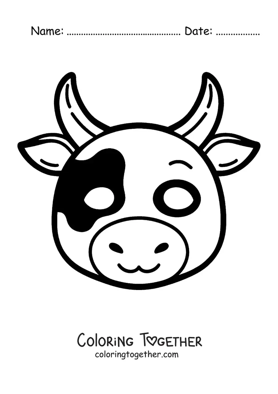 Coloring page of an easy cow mask for kids
