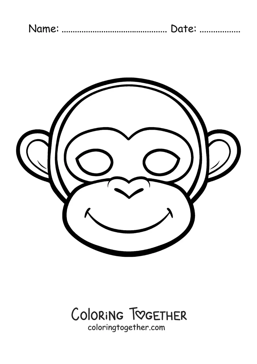 Coloring page of a monkey mask for kids