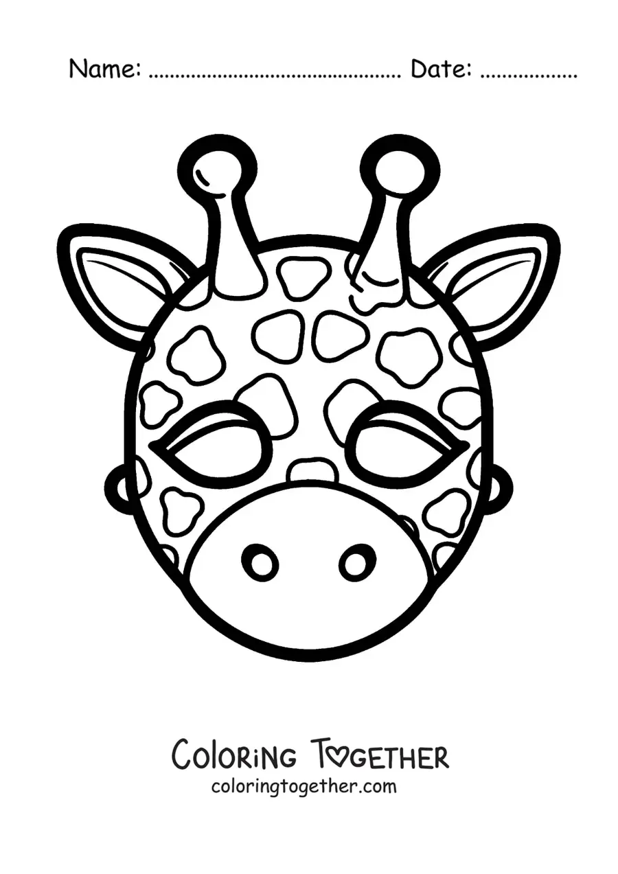 Coloring page of a giraffe mask