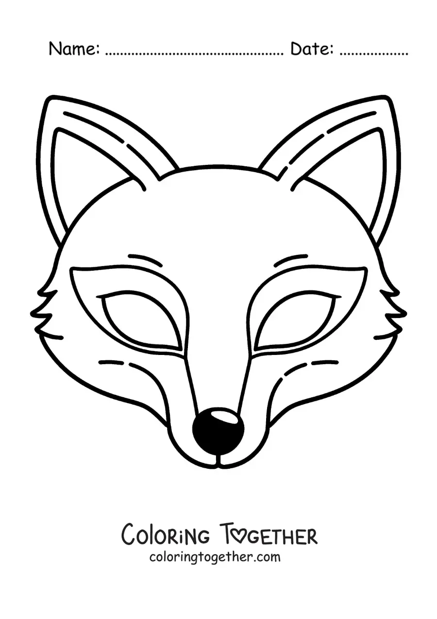 Coloring page of a fox mask for kids