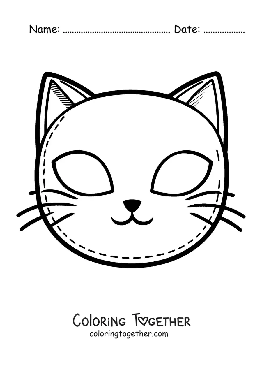 Coloring page of an easy cat mask for kids