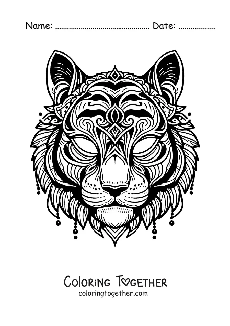 Coloring page of a tiger mask