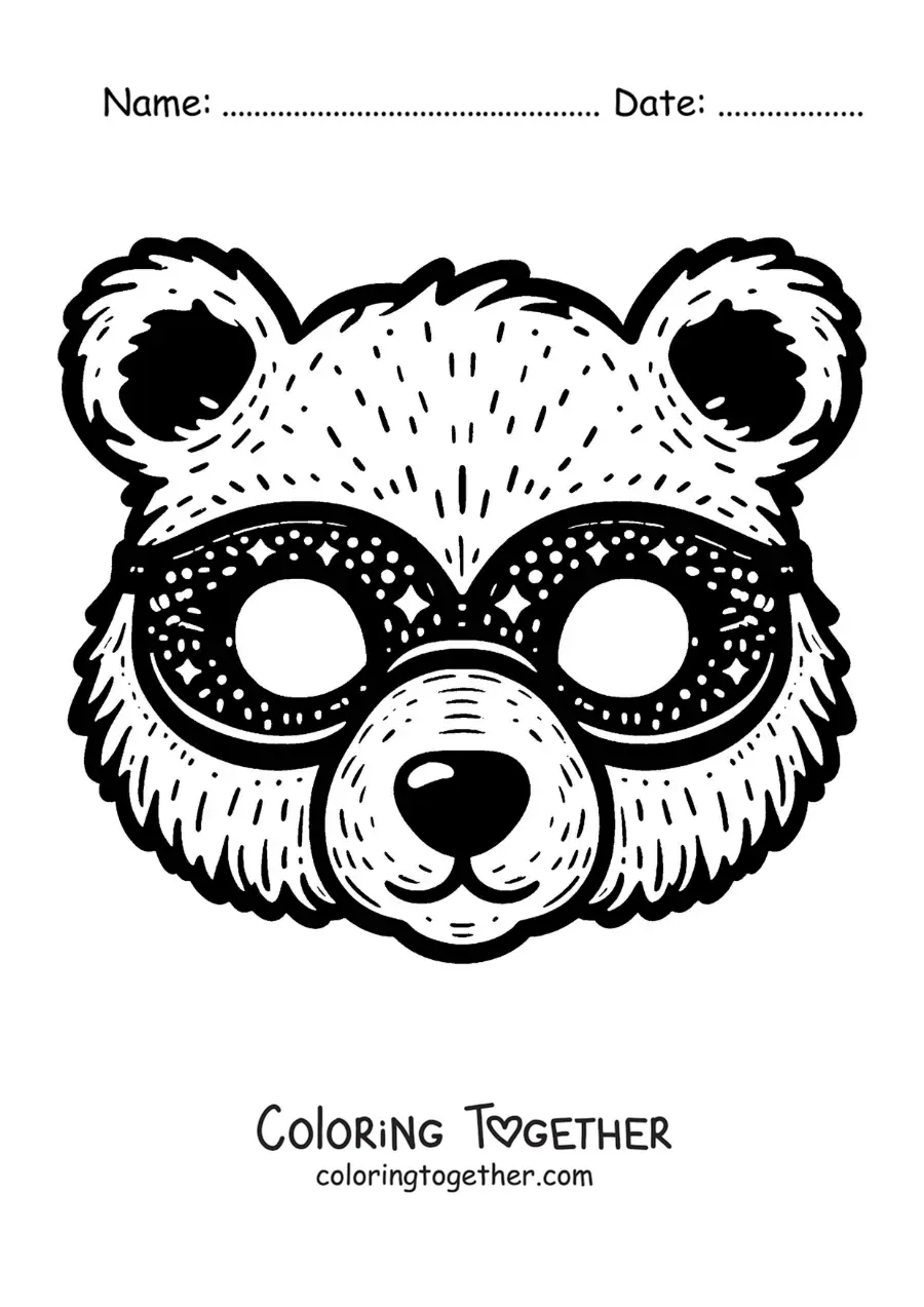 Coloring page of a carnival bear mask