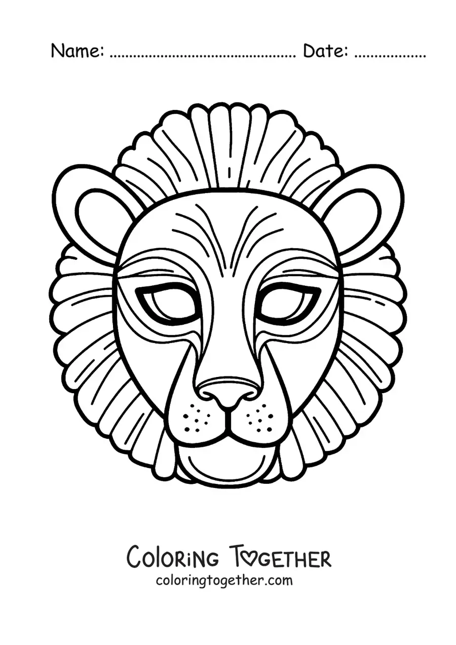 Coloring page of a lion mask