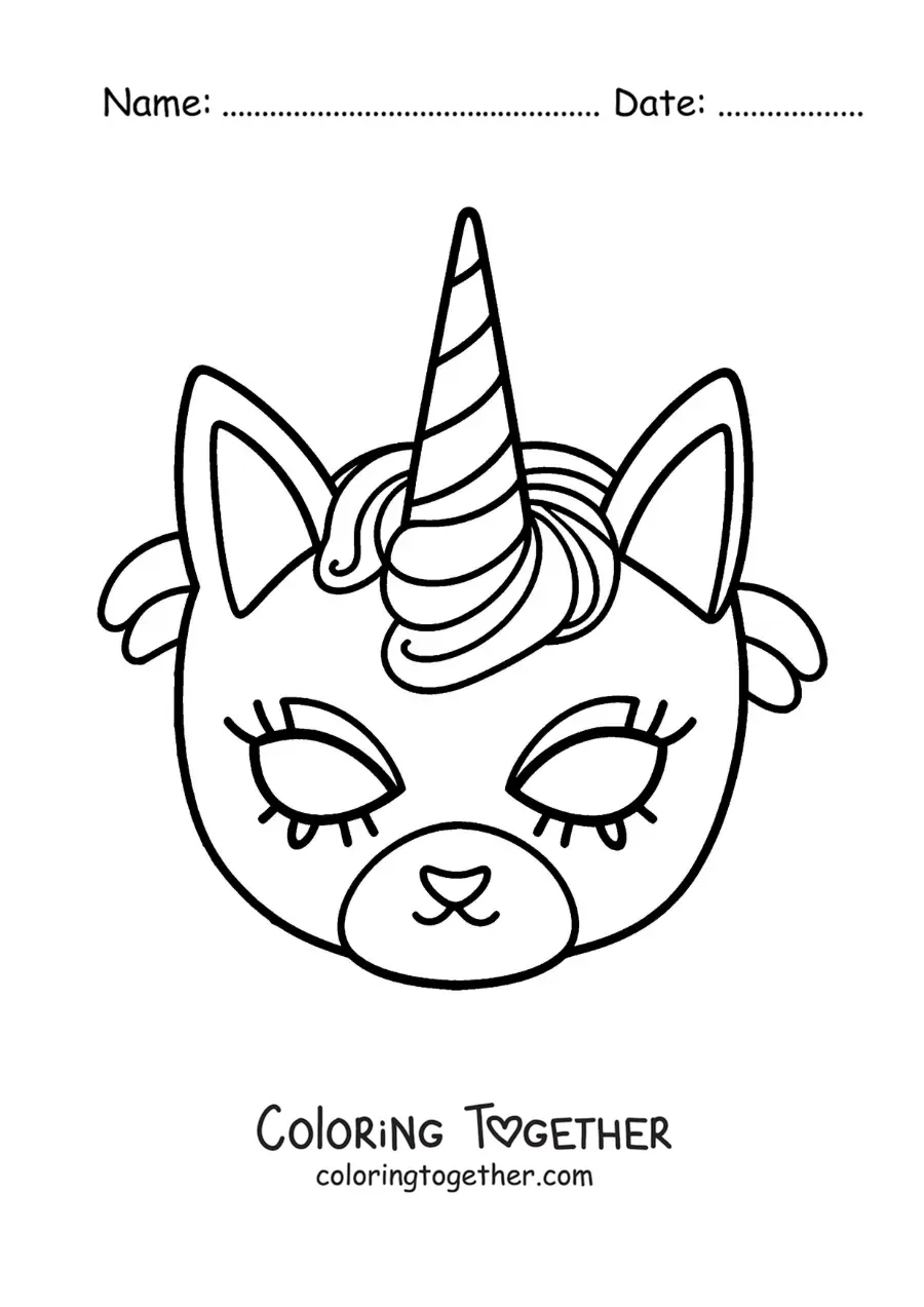 Coloring page of a caticorn mask for girls
