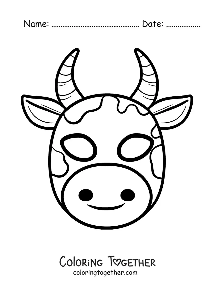 Coloring page of a cow mask